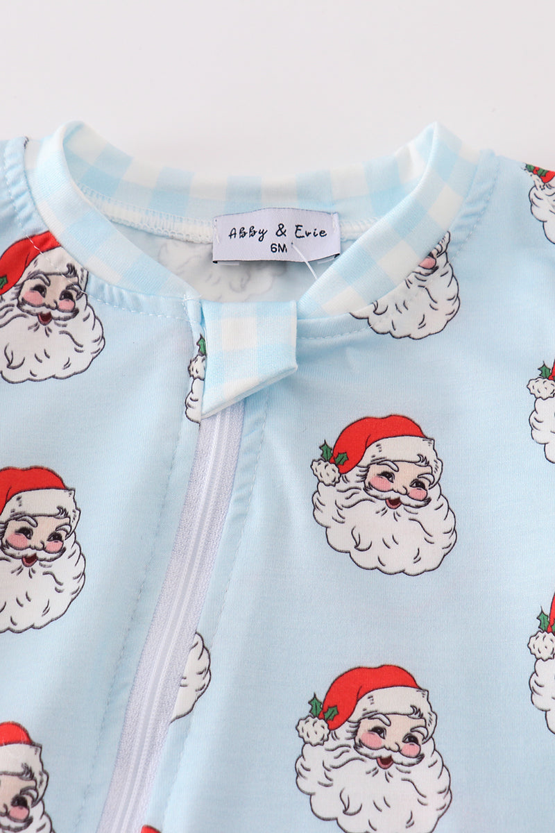 Abby & Evie Blue christmas santa claus zipper  unisex romper