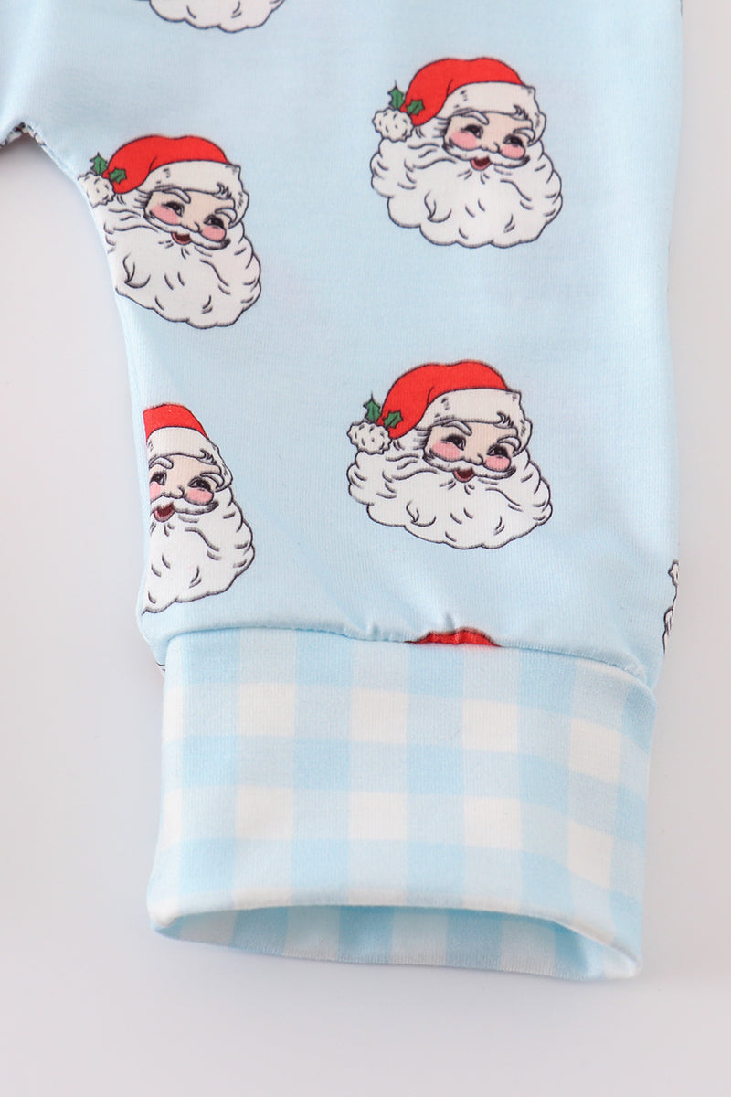 Abby & Evie Blue christmas santa claus zipper  unisex romper