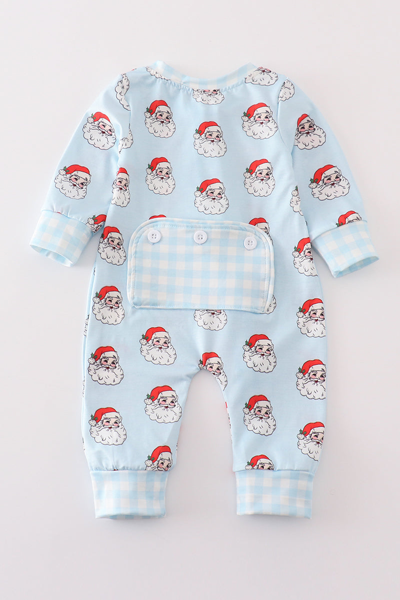 Abby & Evie Blue christmas santa claus zipper  unisex romper