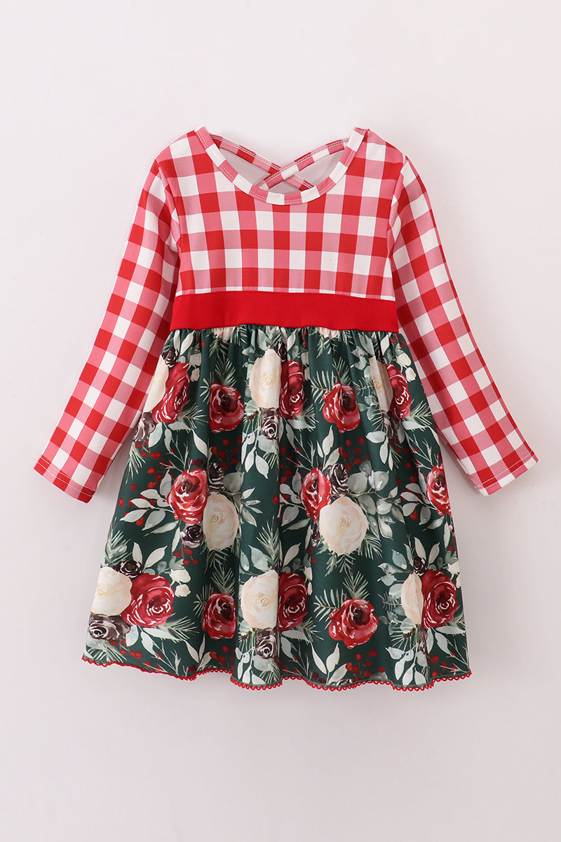 Abby & Evie Red floral gingham mom&me dress