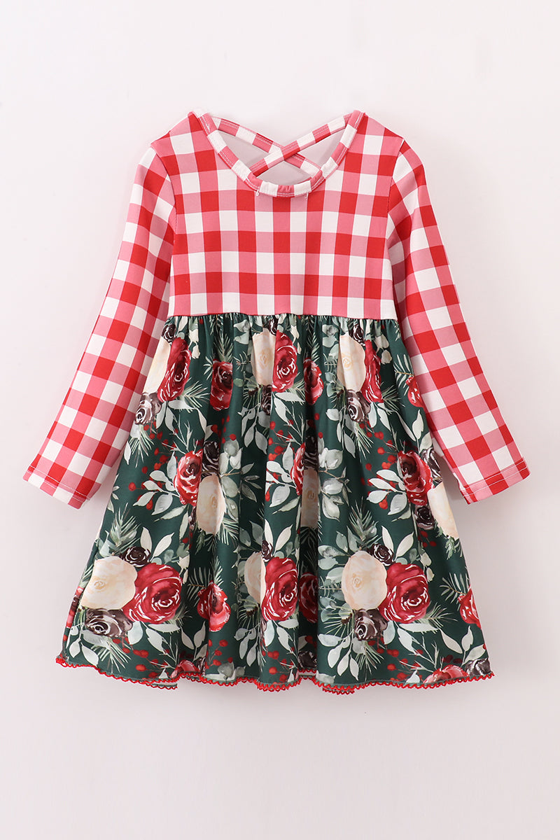 Abby & Evie Red floral gingham mom&me dress