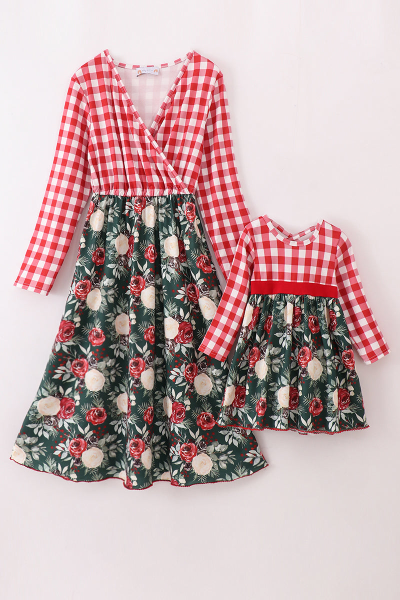 Abby & Evie Red floral gingham mom&me dress