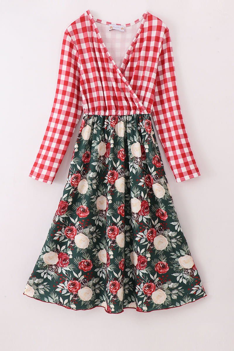 Abby & Evie Red floral gingham mom&me dress