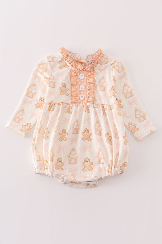 Abby & Evie Beige gingerbread girl ruffle bubble