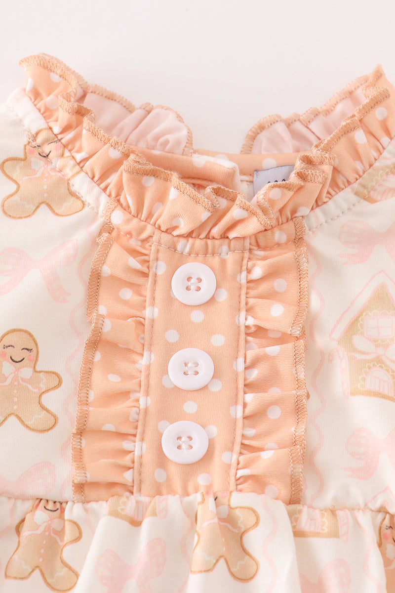 Abby & Evie Beige gingerbread girl ruffle bubble