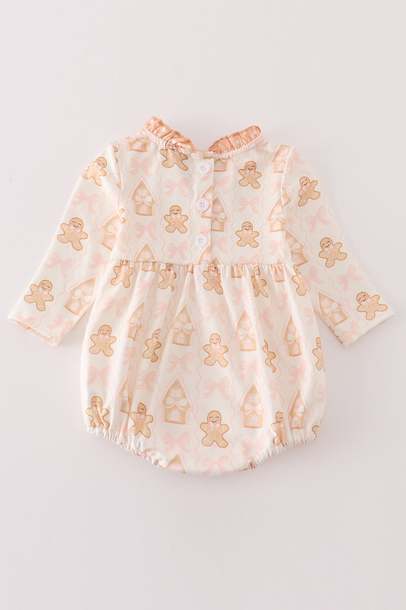 Abby & Evie Beige gingerbread girl ruffle bubble