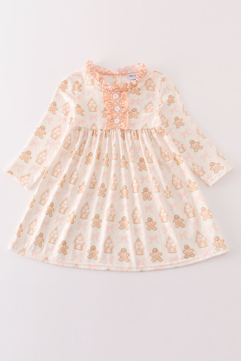 Abby & Evie Beige gingerbread ruffle dress