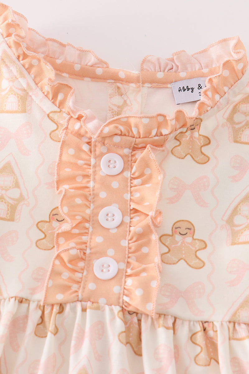 Abby & Evie Beige gingerbread ruffle dress