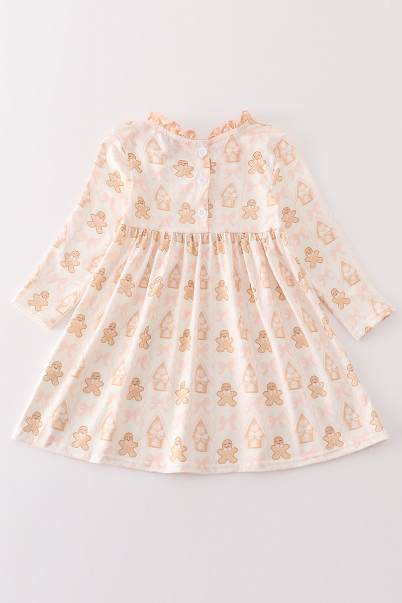 Abby & Evie Beige gingerbread ruffle dress