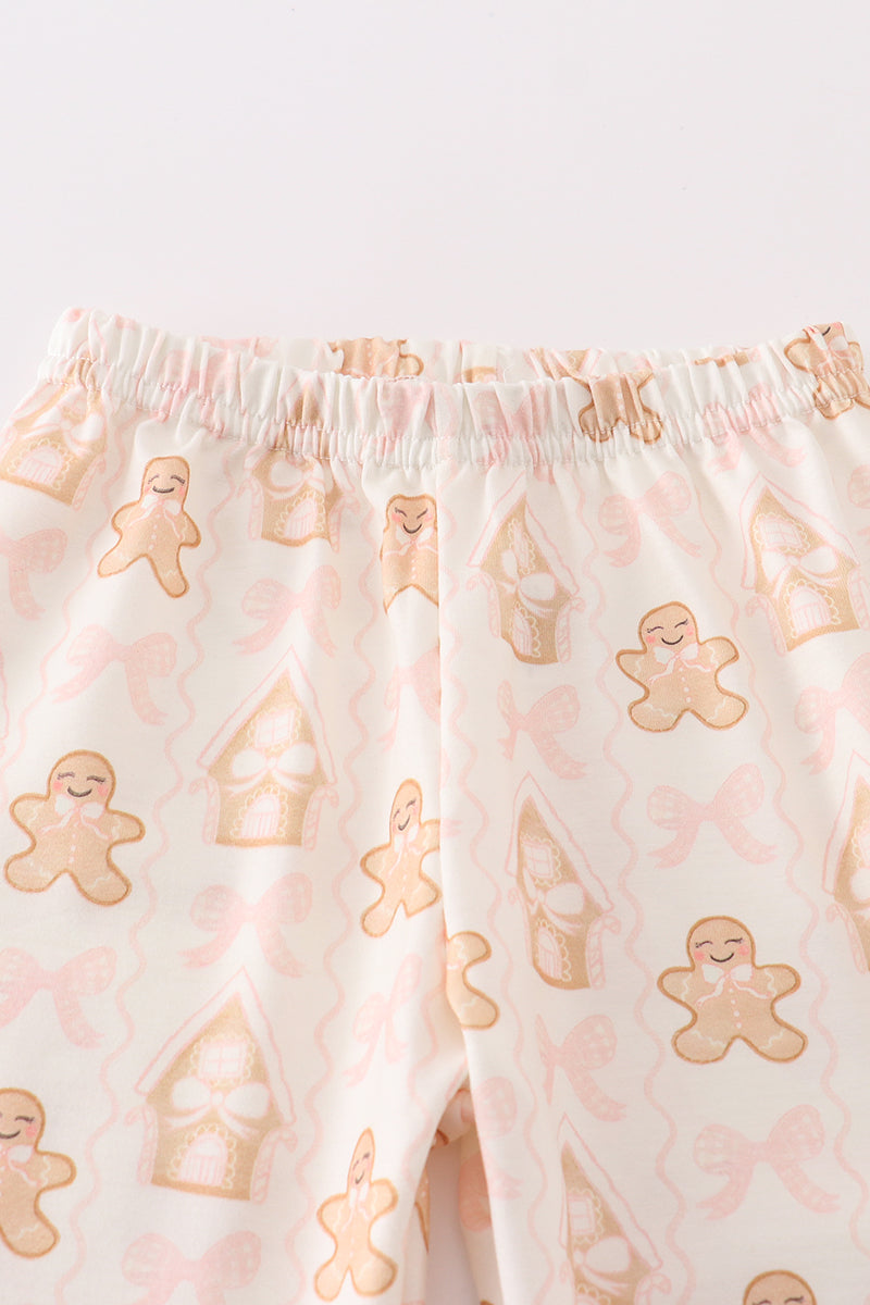 Abby & Evie Beige gingerbread girl ruffle pajamas set