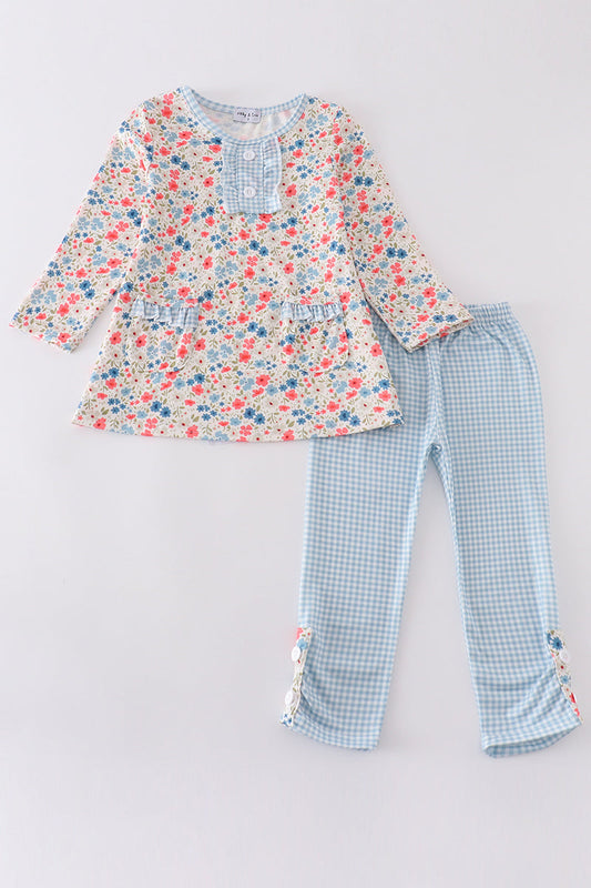 Abby & Evie Pink&blue floral print girl set