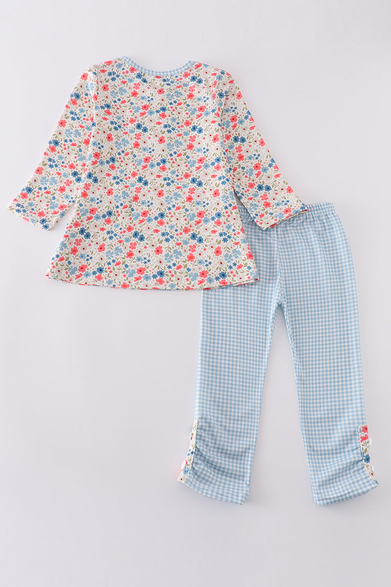 Abby & Evie Pink&blue floral print girl set