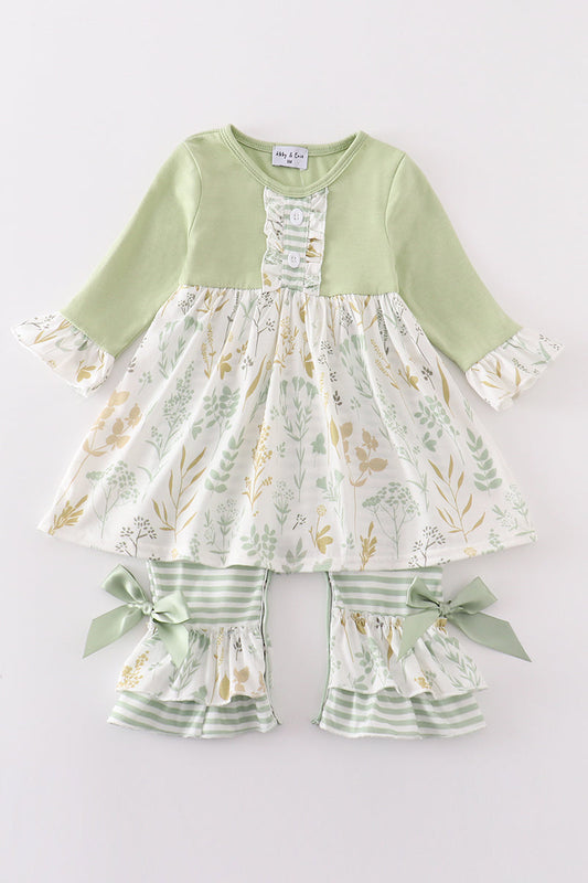 Abby & Evie Green botanical girl romper