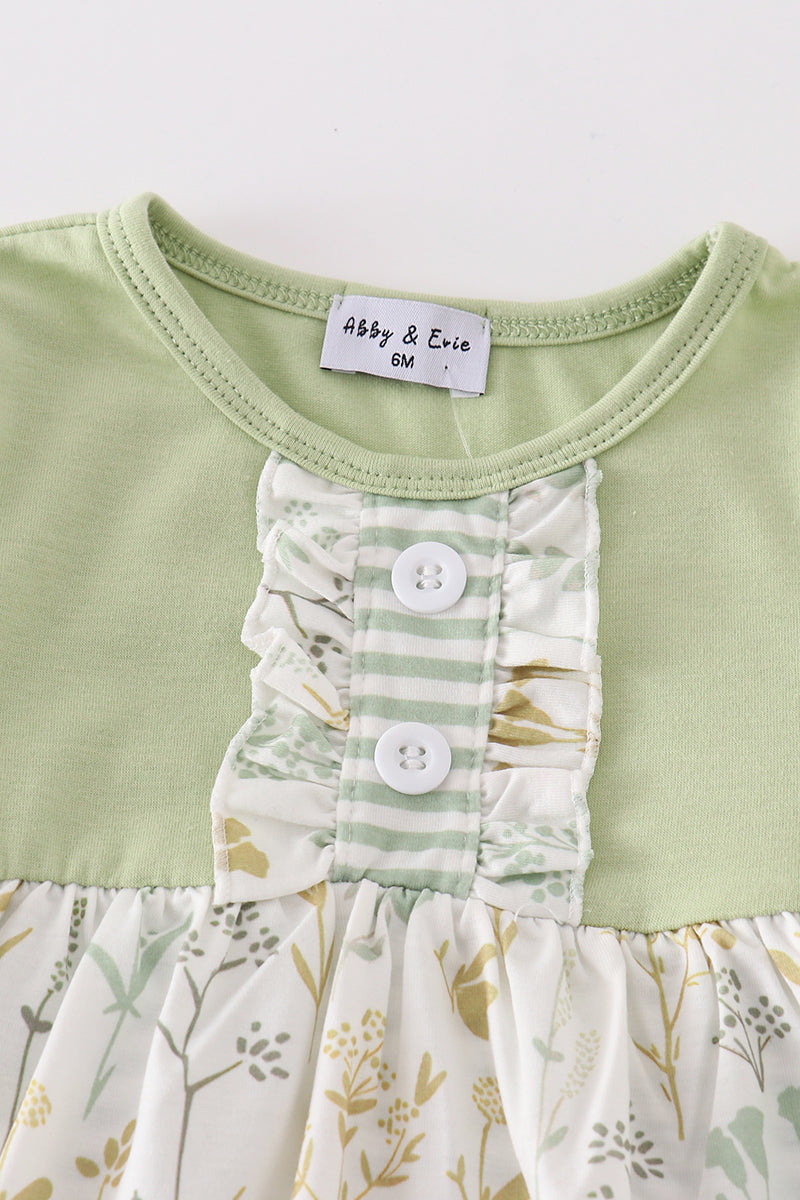 Abby & Evie Green botanical girl romper