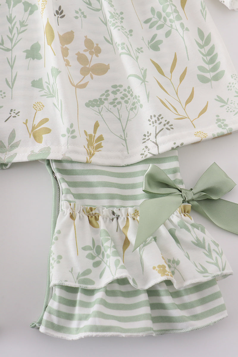 Abby & Evie Green botanical girl romper