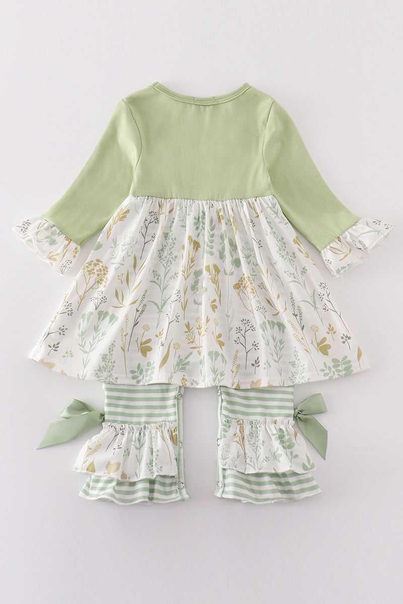 Abby & Evie Green botanical girl romper