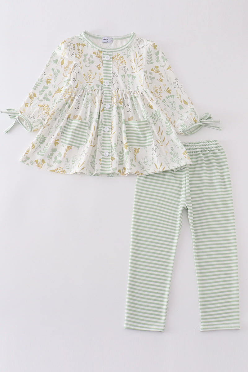 Abby & Evie Green botanical girl set