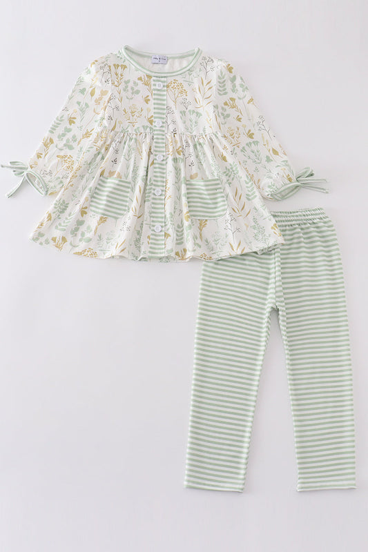 Abby & Evie Green botanical girl set