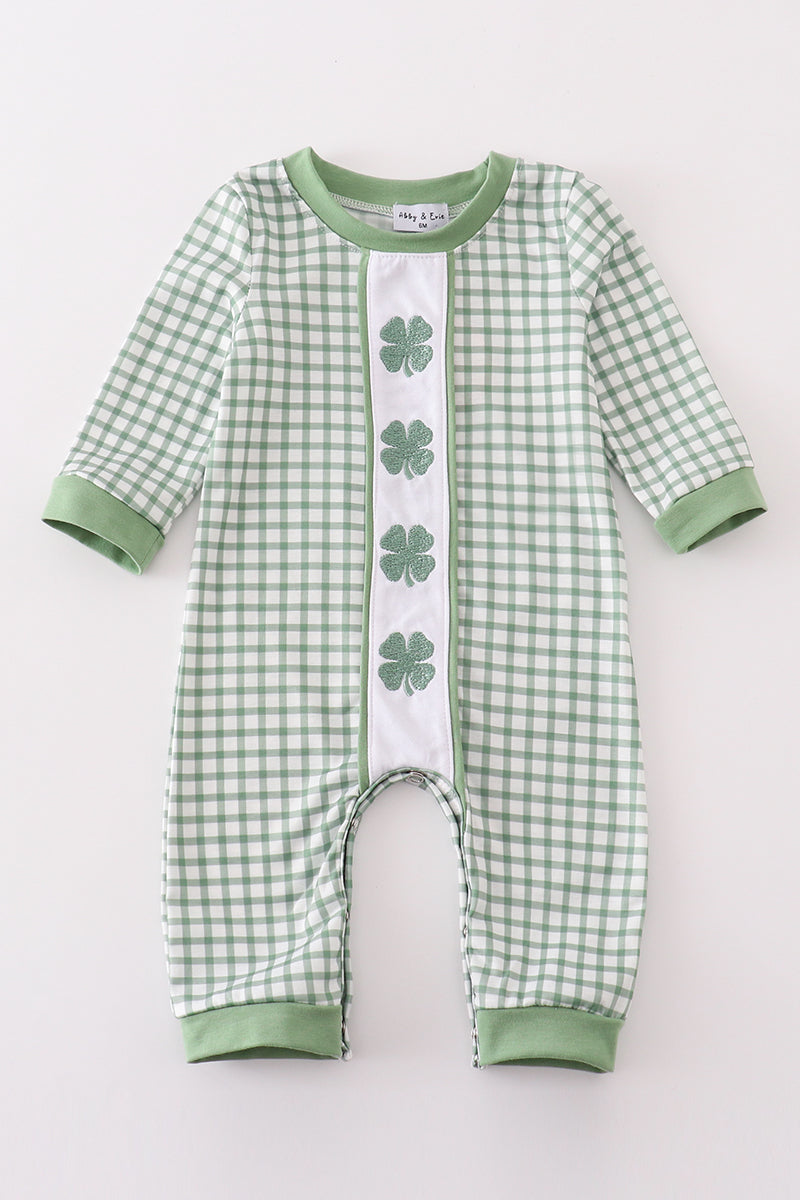 Abby & Evie Green clover embroidery boy romper