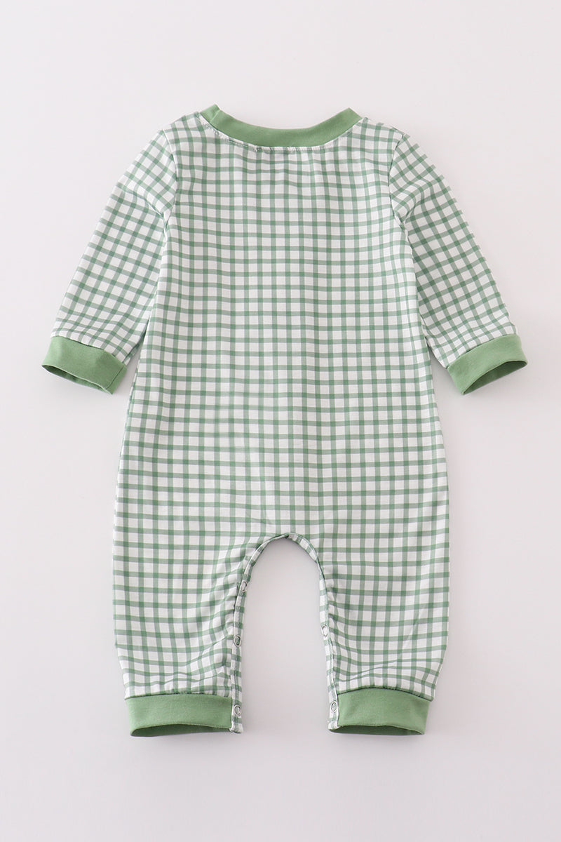 Abby & Evie Green clover embroidery boy romper