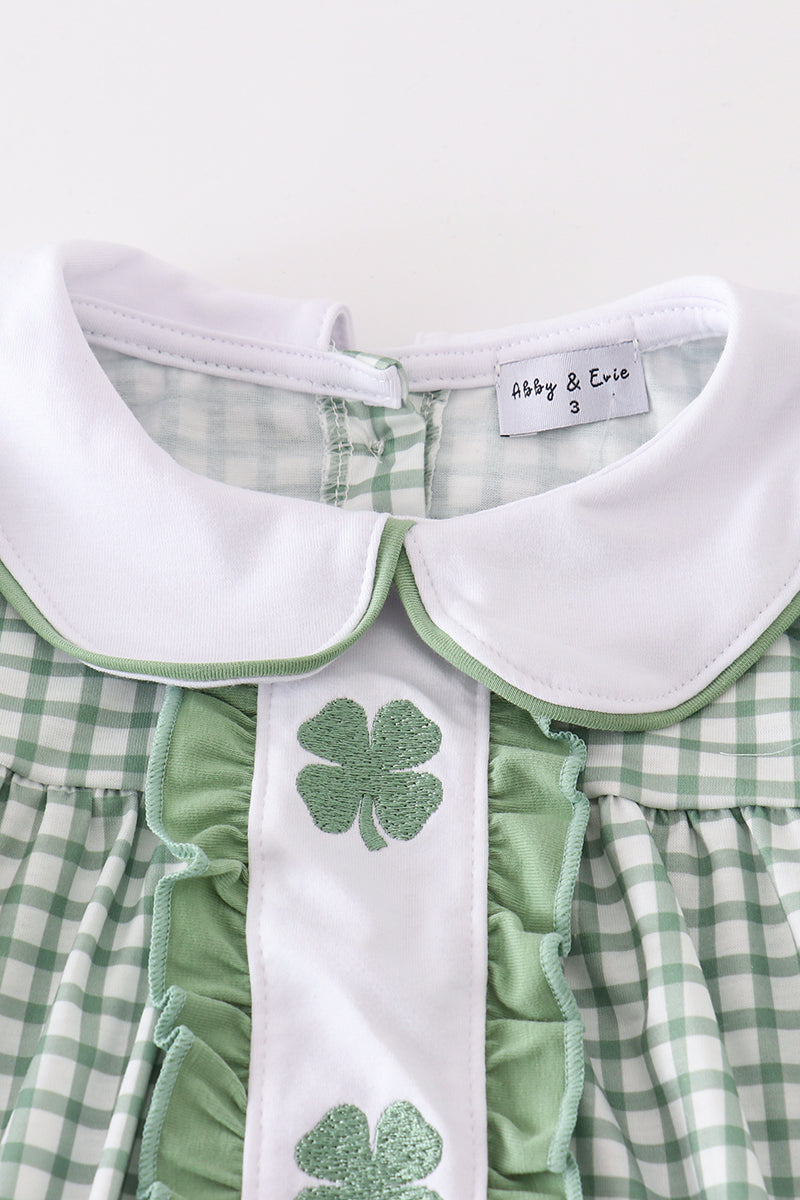 Abby & Evie Green clover embroidery girl set