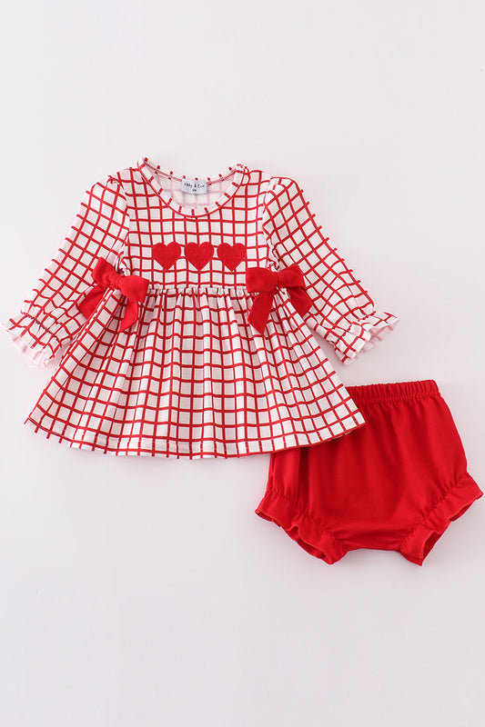 Abby & Evie Red valentine's day heart embroidery girl bloomer set