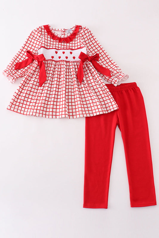 Abby & Evie Valentine's day smocked heart embroidery girl set