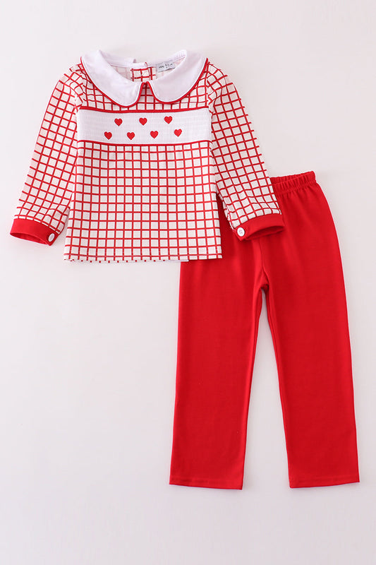 Abby & Evie Valentine's day smocked heart embroidery boy set