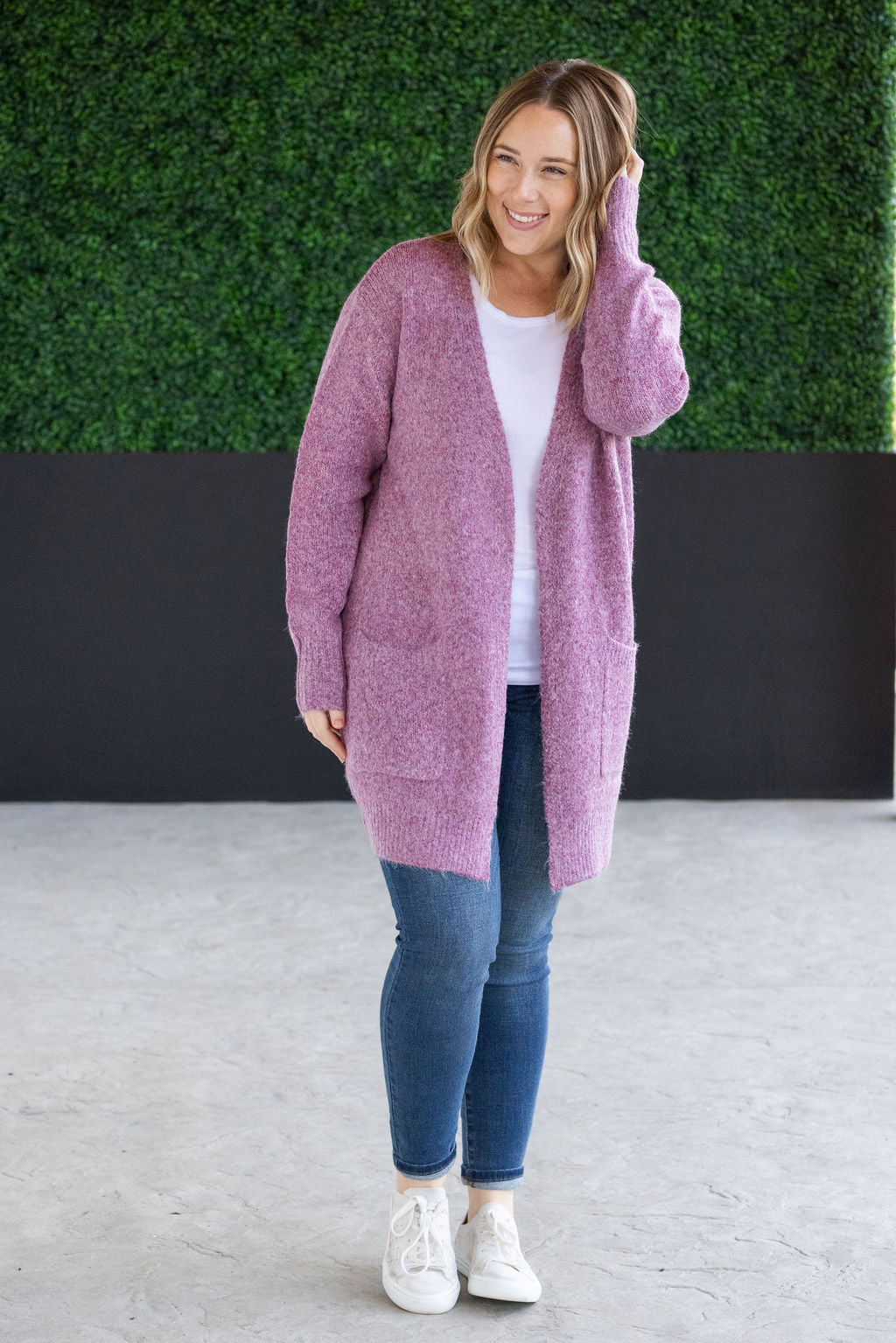 Michelle Mae Madison Cozy Cardigan - Frosted Berry