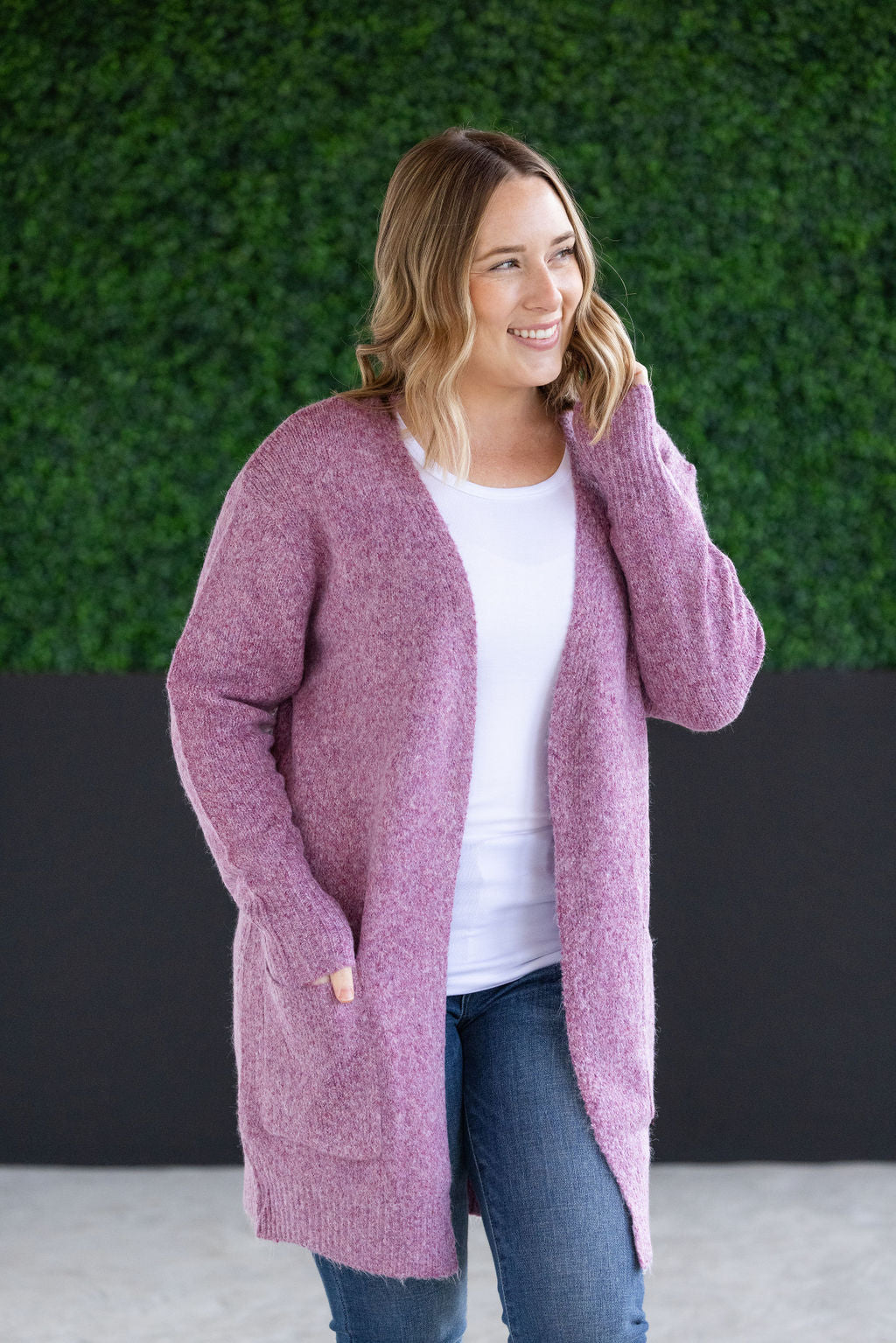 Michelle Mae Madison Cozy Cardigan - Frosted Berry