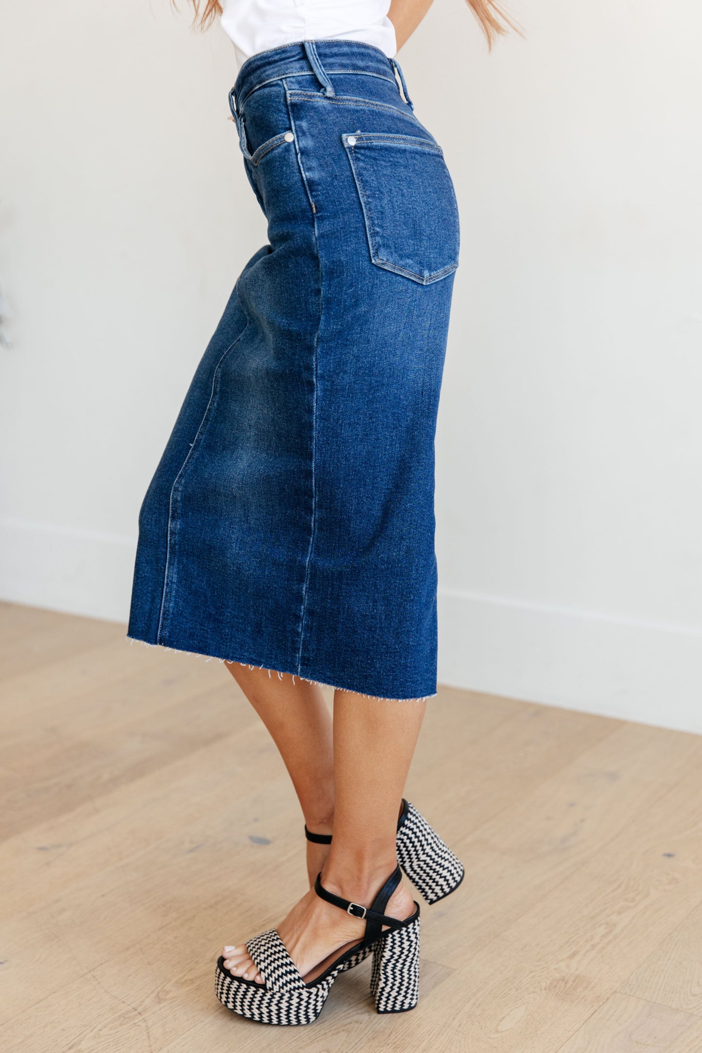 Marcy High Rise Denim Midi Skirt - G Marie's Boutique 