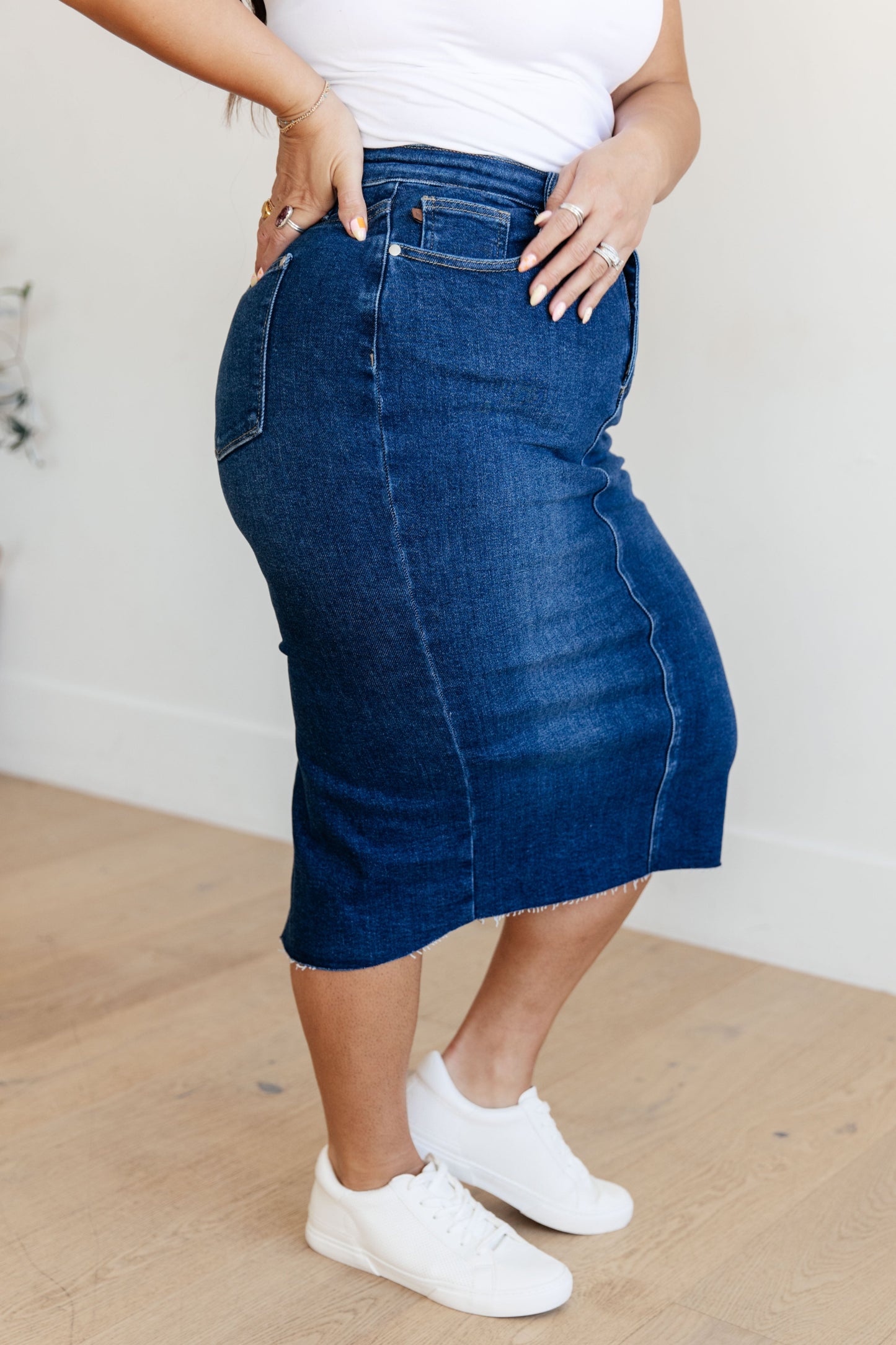 Marcy High Rise Denim Midi Skirt - G Marie's Boutique 