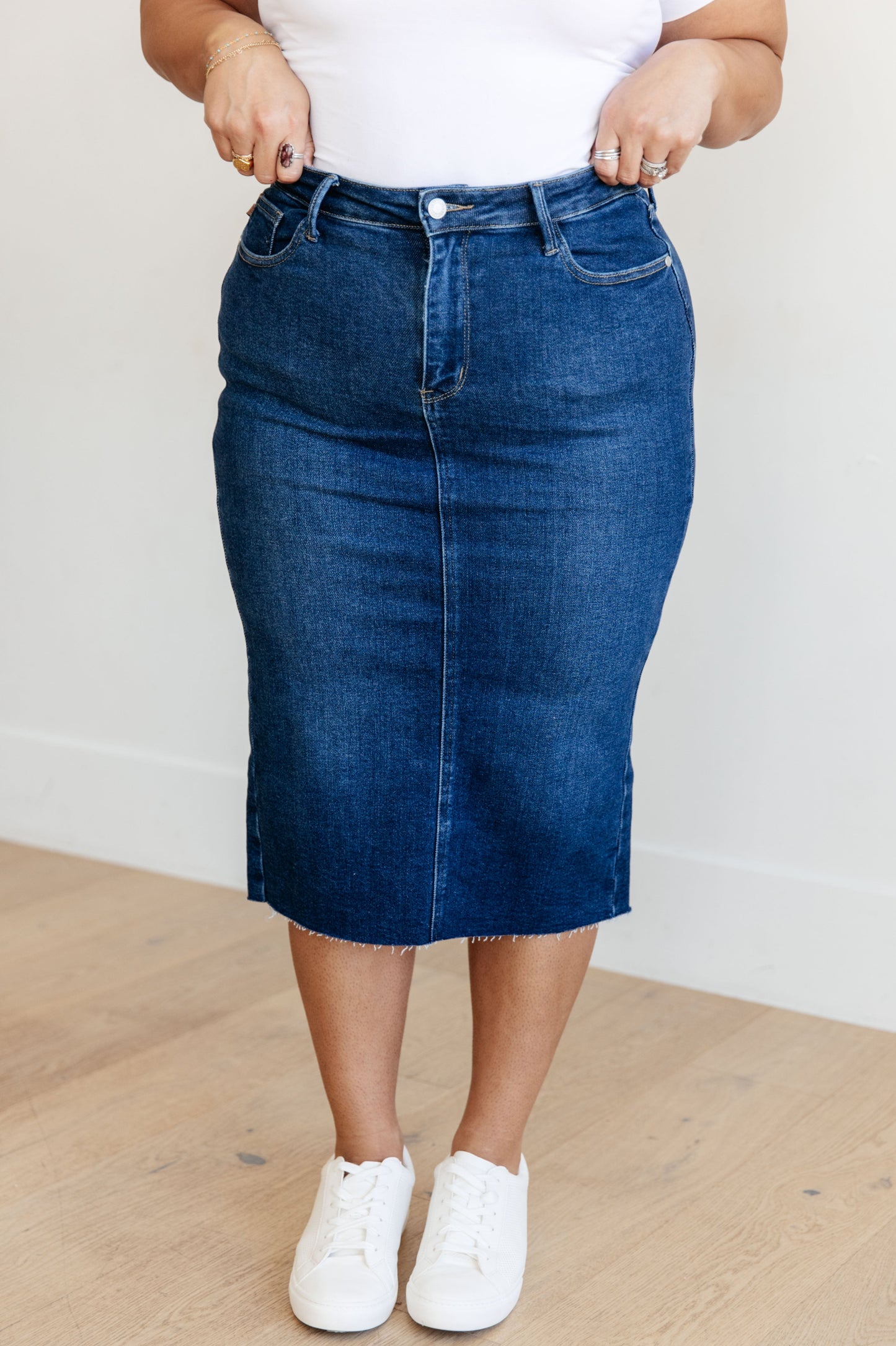 Marcy High Rise Denim Midi Skirt - G Marie's Boutique 