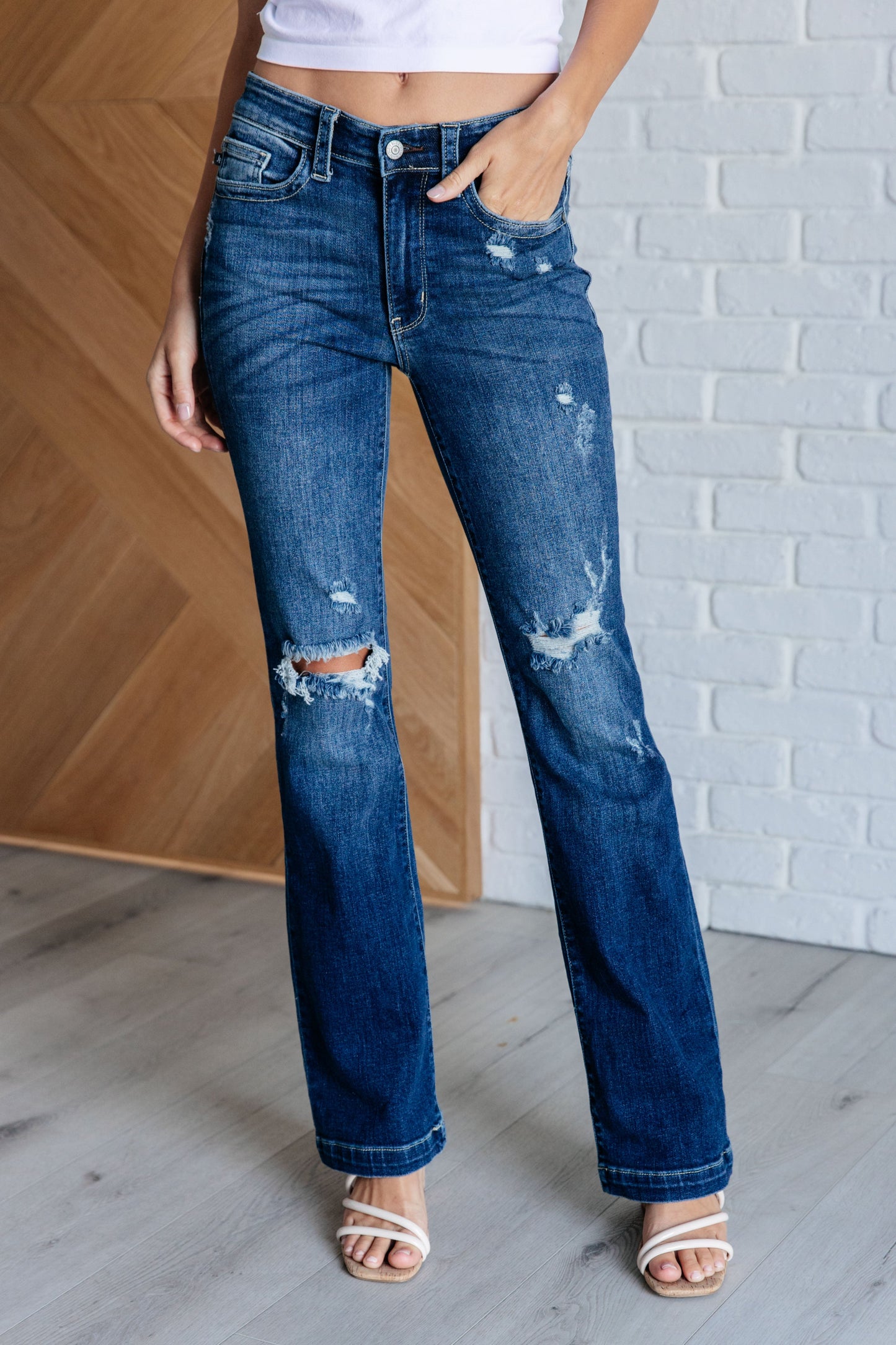 Judy Blue Mila Mid Rise Distressed Bootcut Jeans