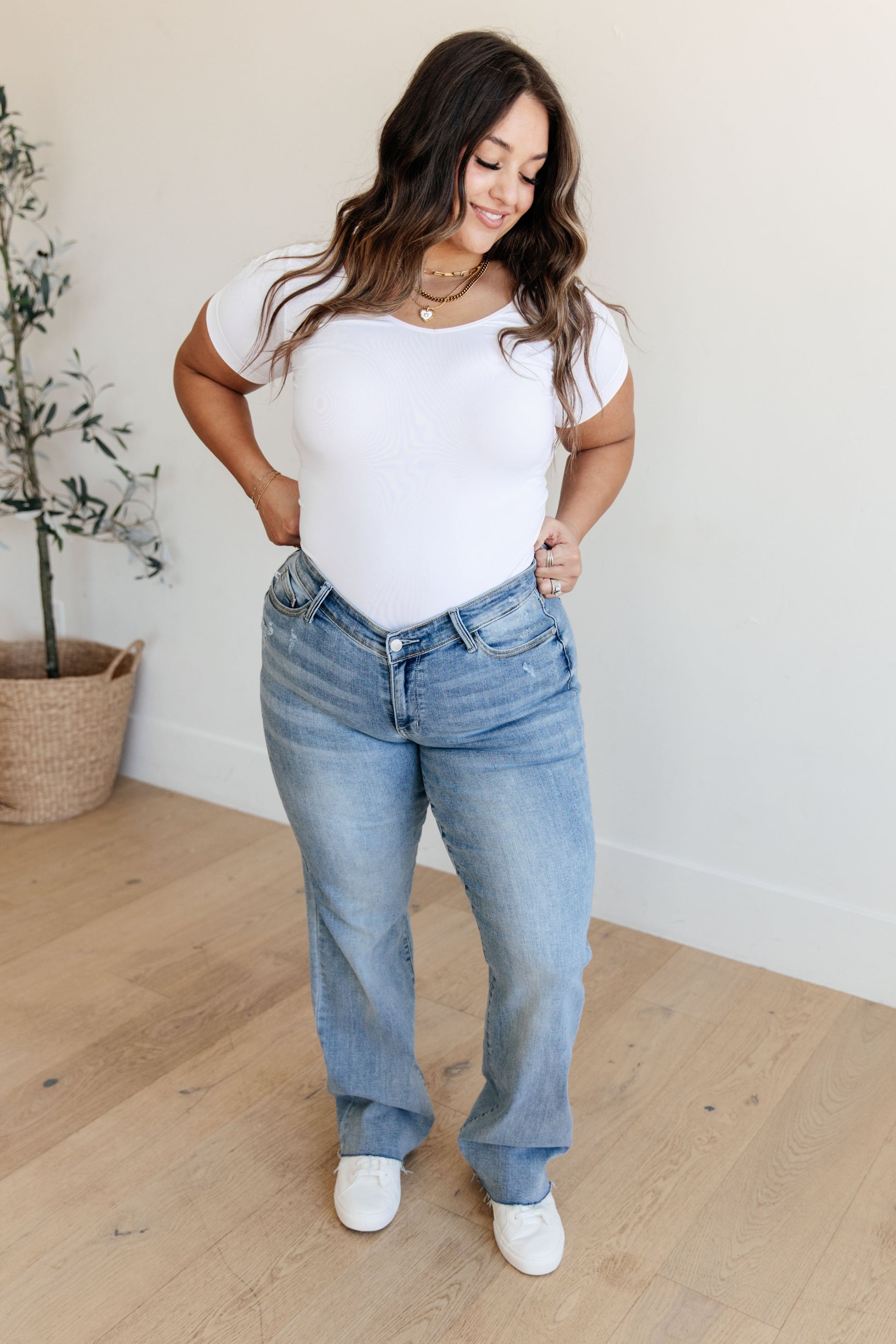 Mildred High Rise V Front Waistband Straight Jeans - G Marie's Boutique 