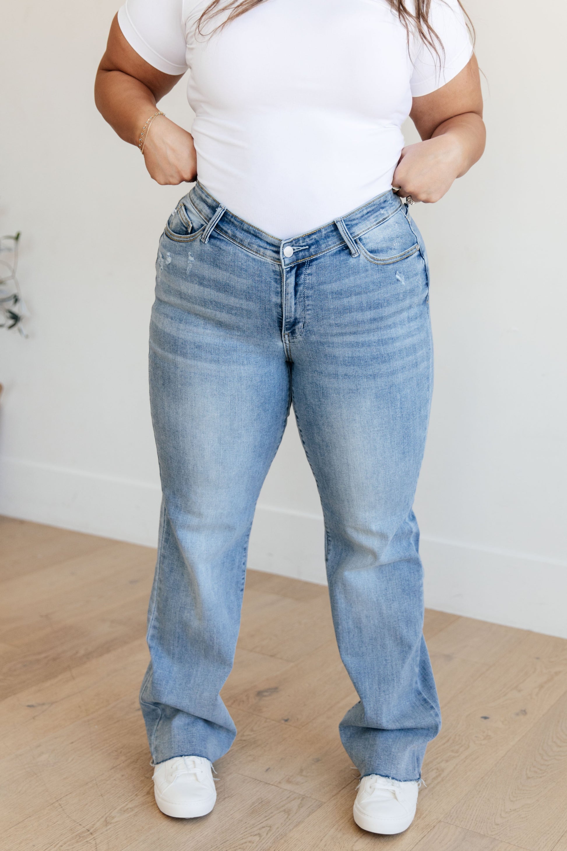 Mildred High Rise V Front Waistband Straight Jeans - G Marie's Boutique 