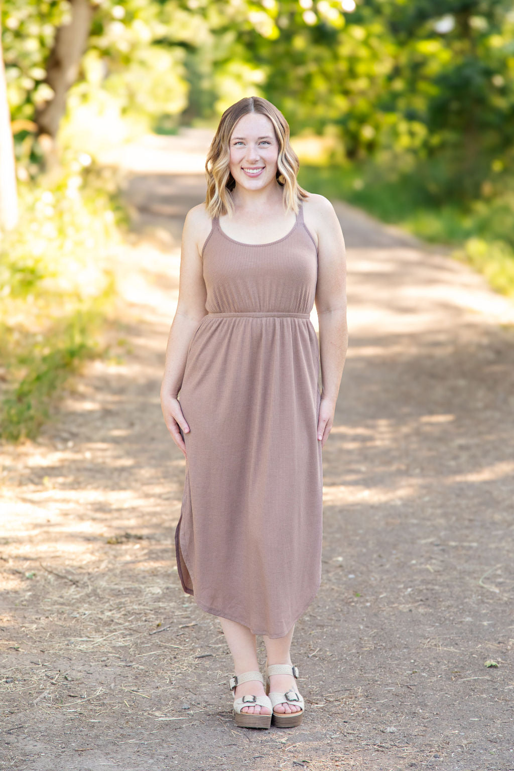 Michelle Mae Reagan Ribbed Midi Dress - Mocha