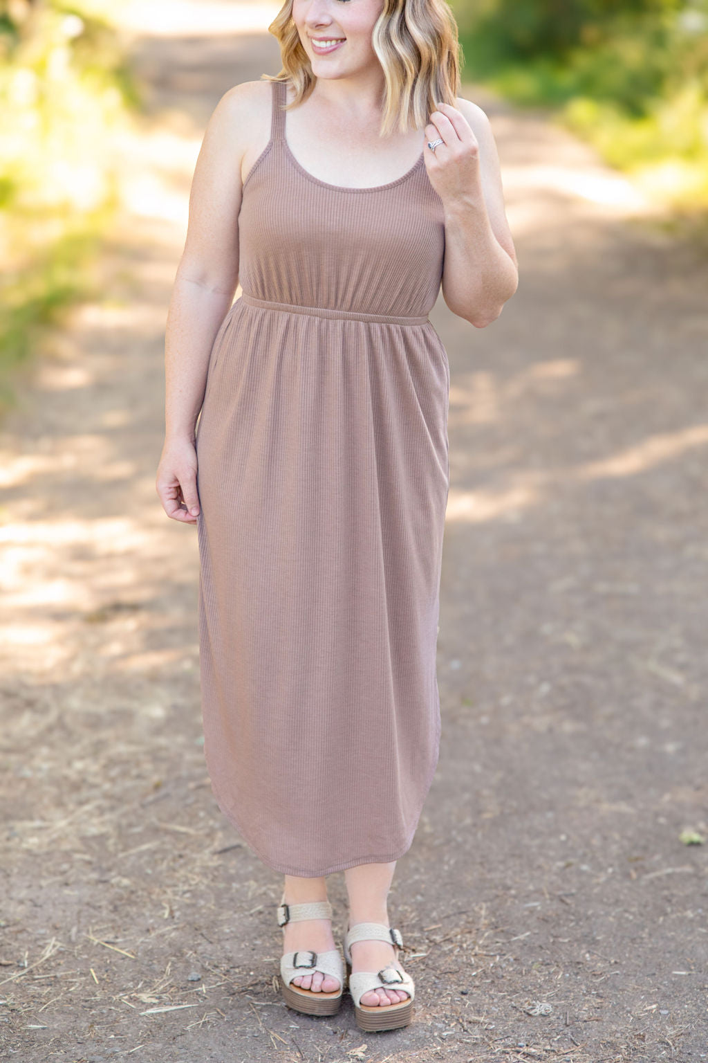 Michelle Mae Reagan Ribbed Midi Dress - Mocha