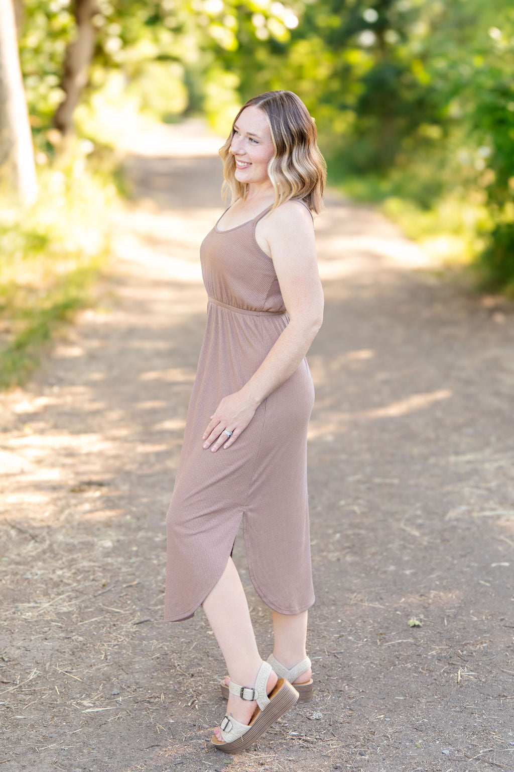 Michelle Mae Reagan Ribbed Midi Dress - Mocha