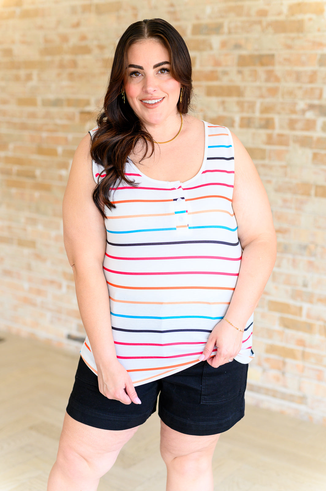 One Eleven North Need A Favor Colorful Henley Tank