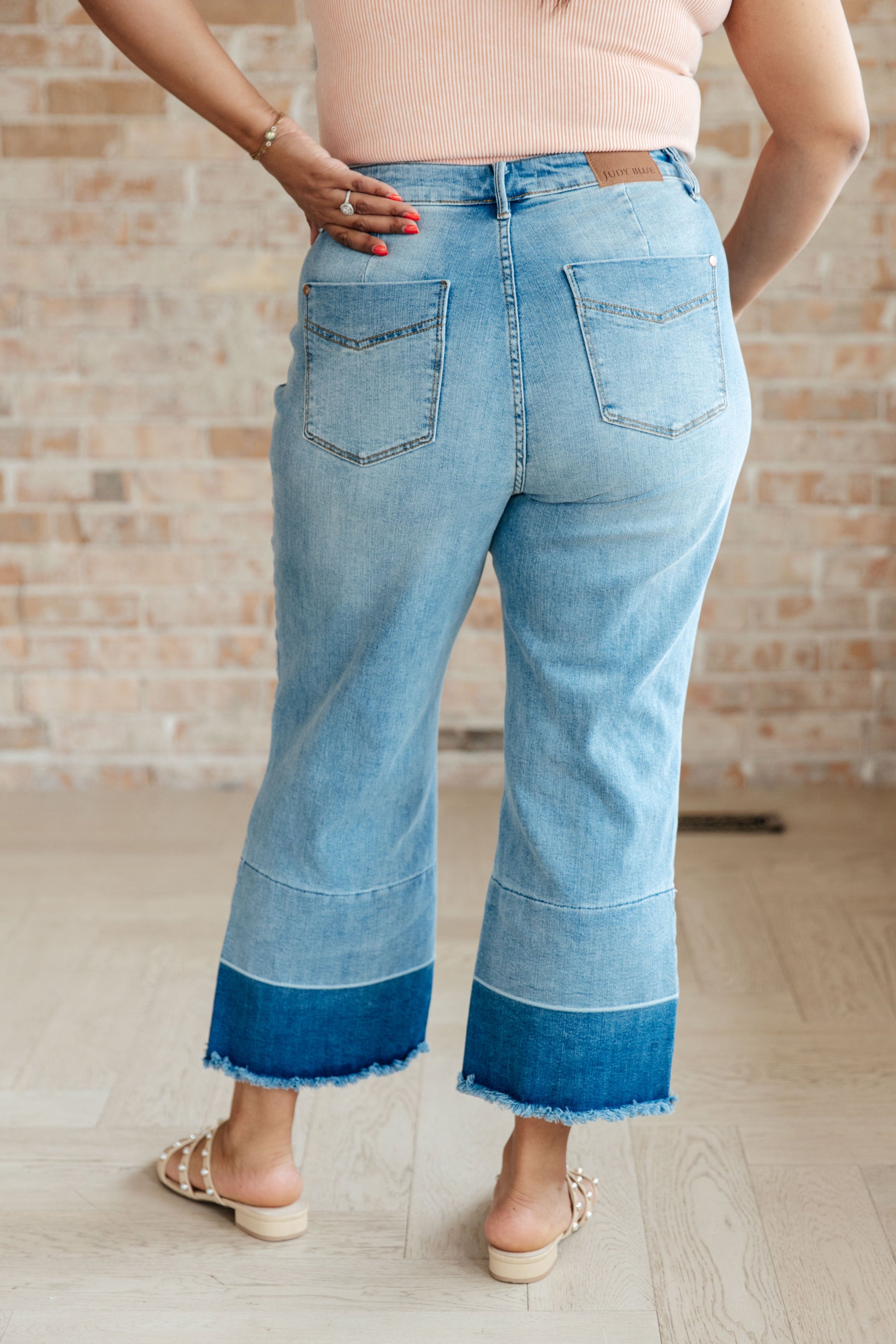 Olivia High Rise Wide Leg Crop Jeans in Medium Wash - G Marie's Boutique 