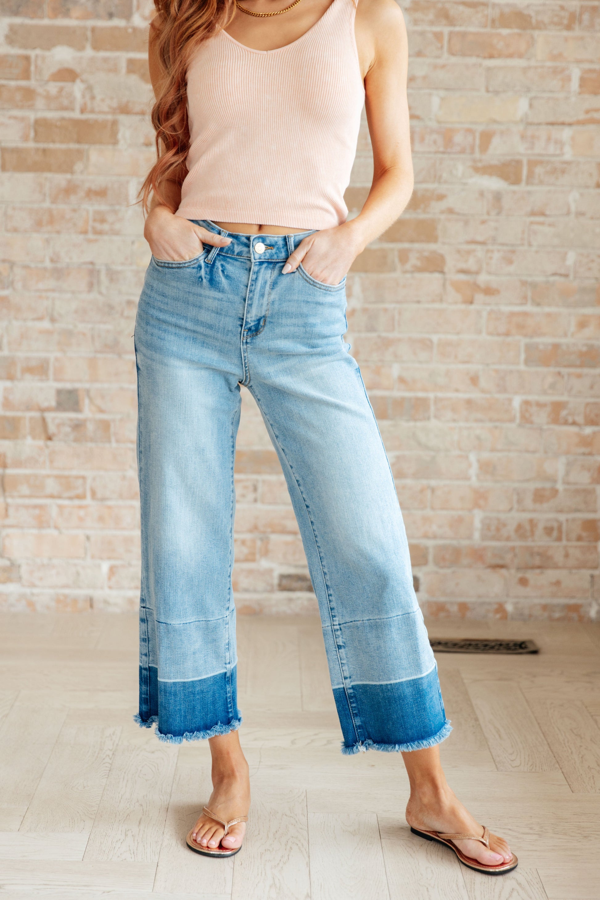 Olivia High Rise Wide Leg Crop Jeans in Medium Wash - G Marie's Boutique 