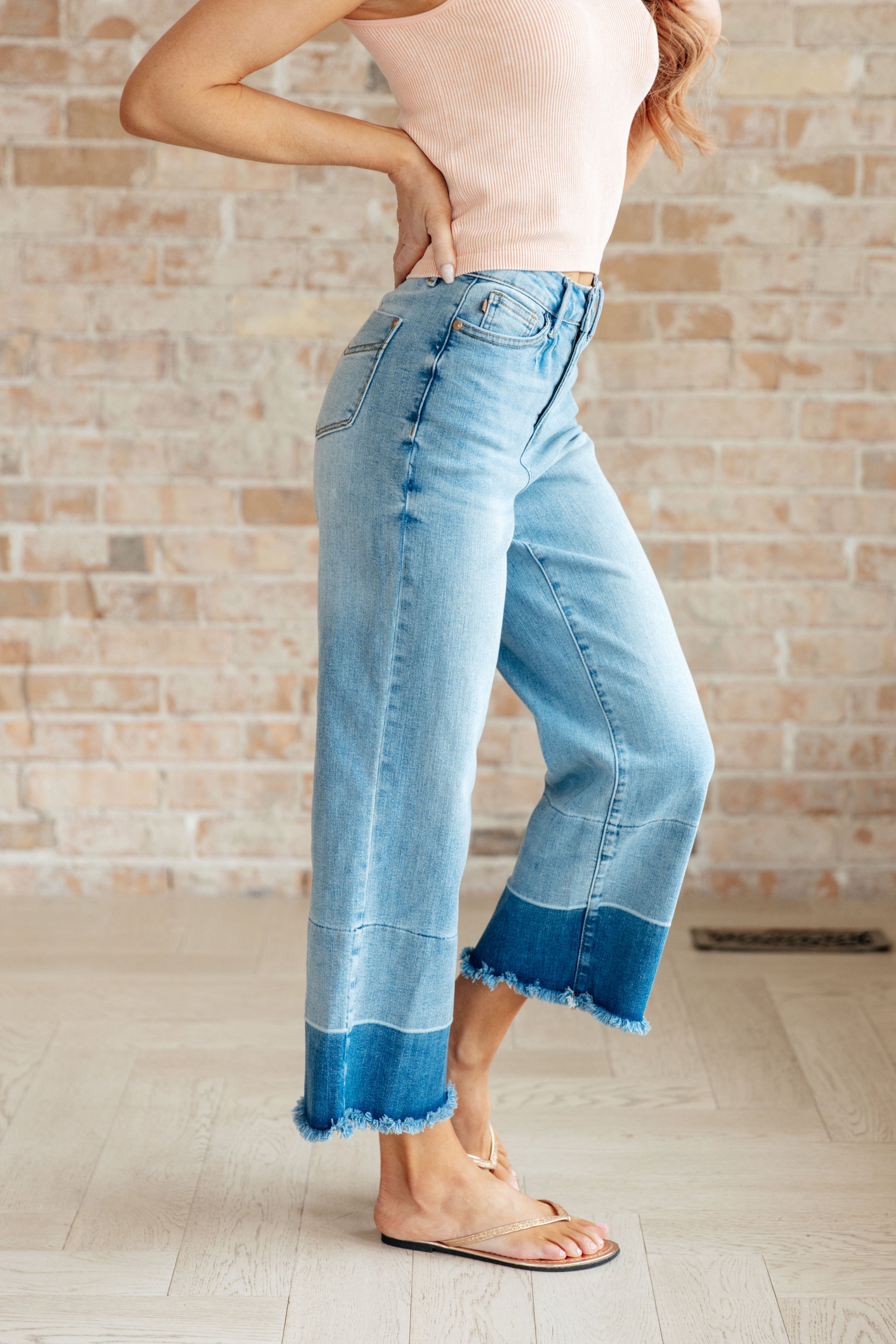 Olivia High Rise Wide Leg Crop Jeans in Medium Wash - G Marie's Boutique 