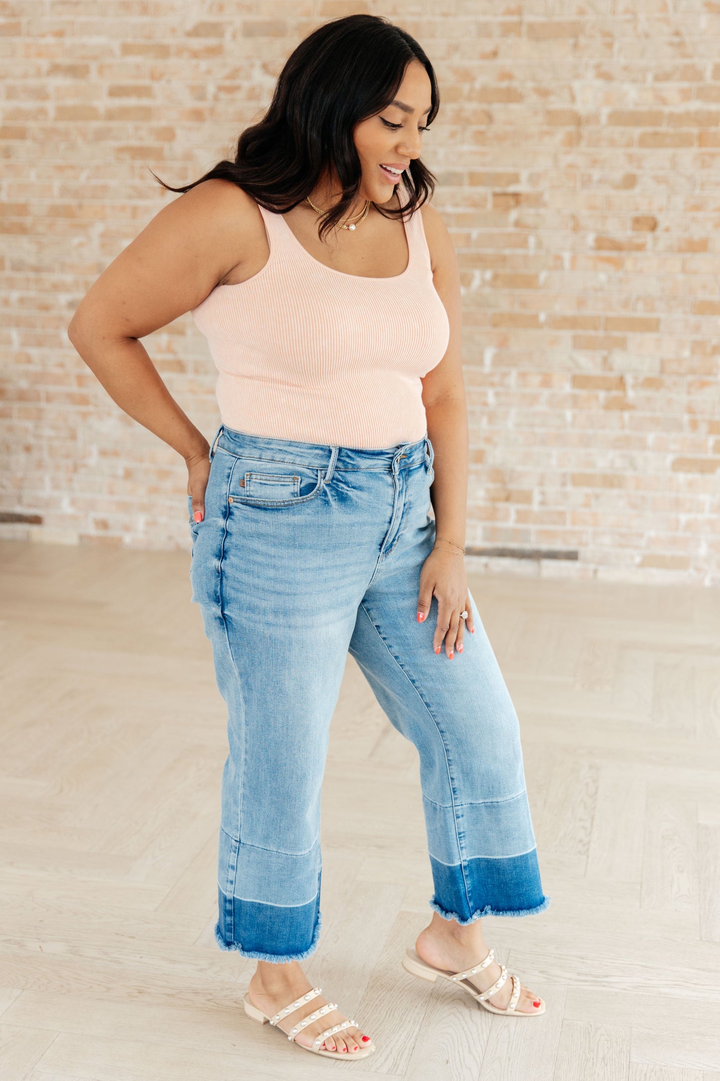 Olivia High Rise Wide Leg Crop Jeans in Medium Wash - G Marie's Boutique 