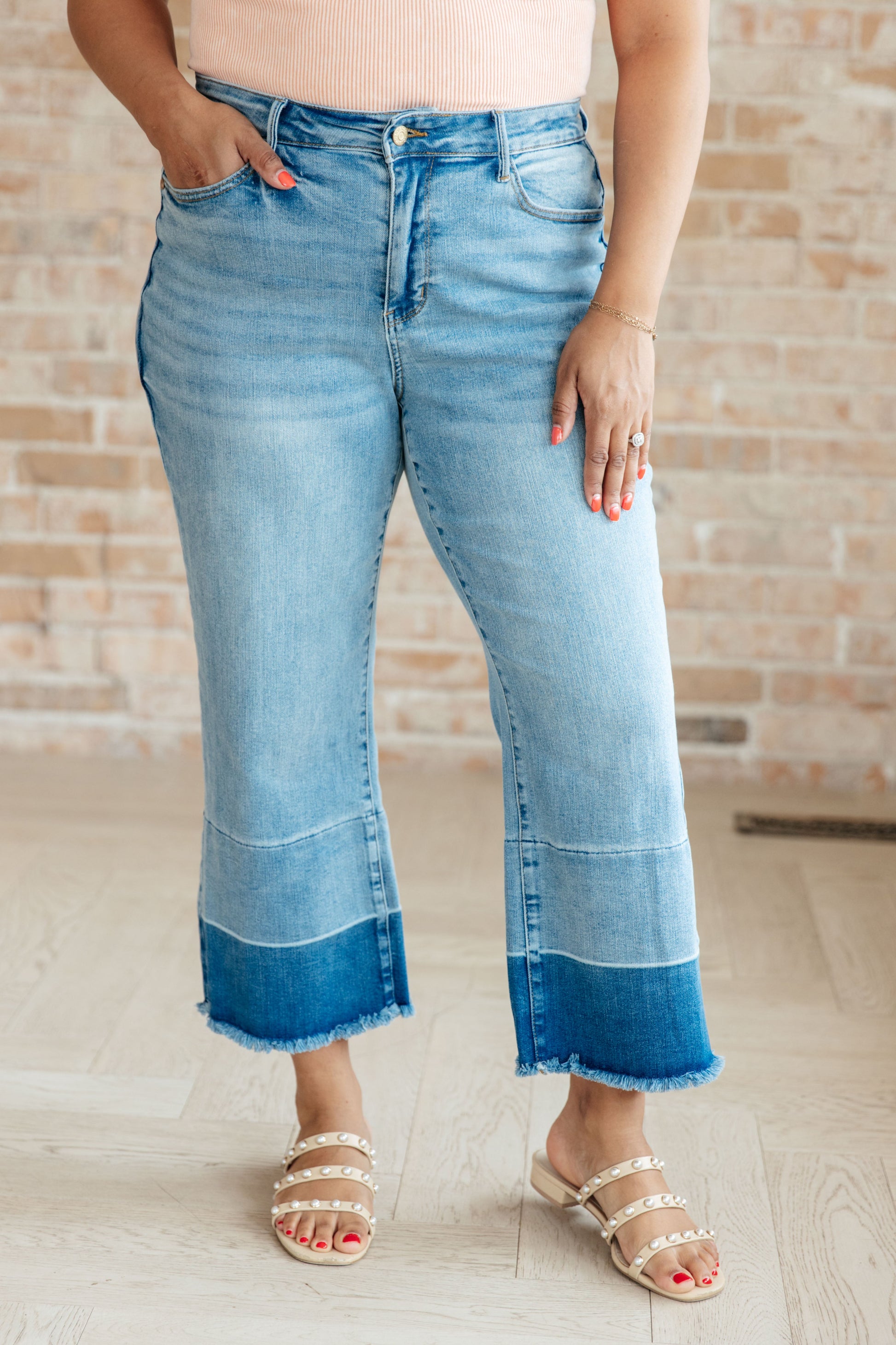 Olivia High Rise Wide Leg Crop Jeans in Medium Wash - G Marie's Boutique 