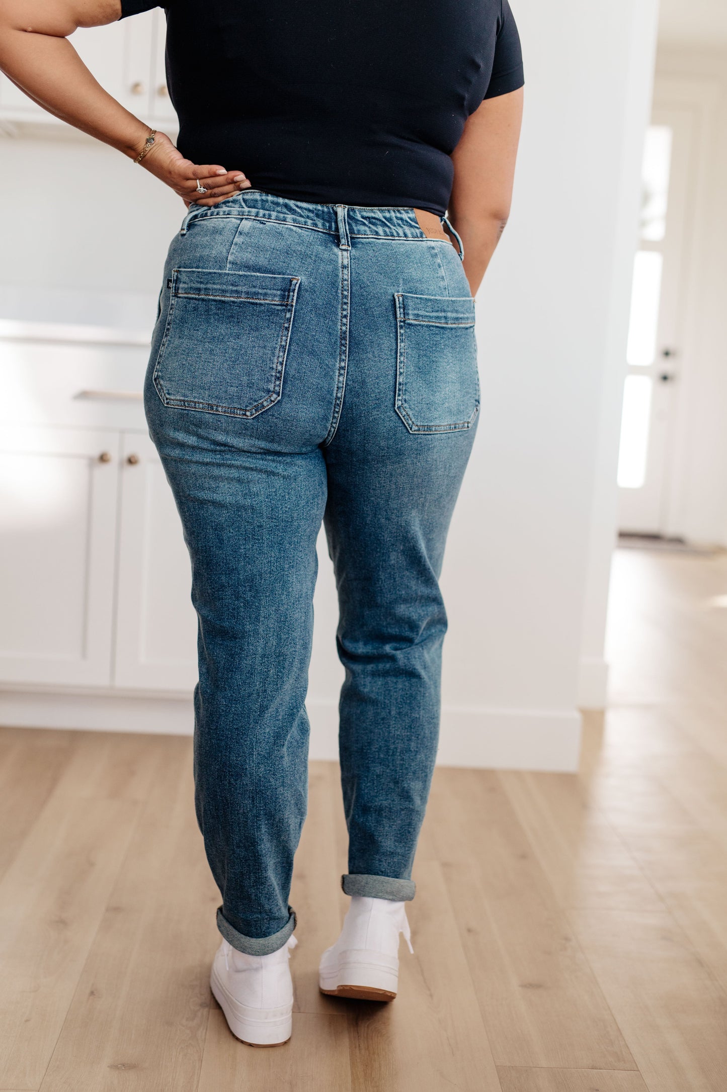 Payton Pull On Denim Joggers in Medium Wash - G Marie's Boutique 