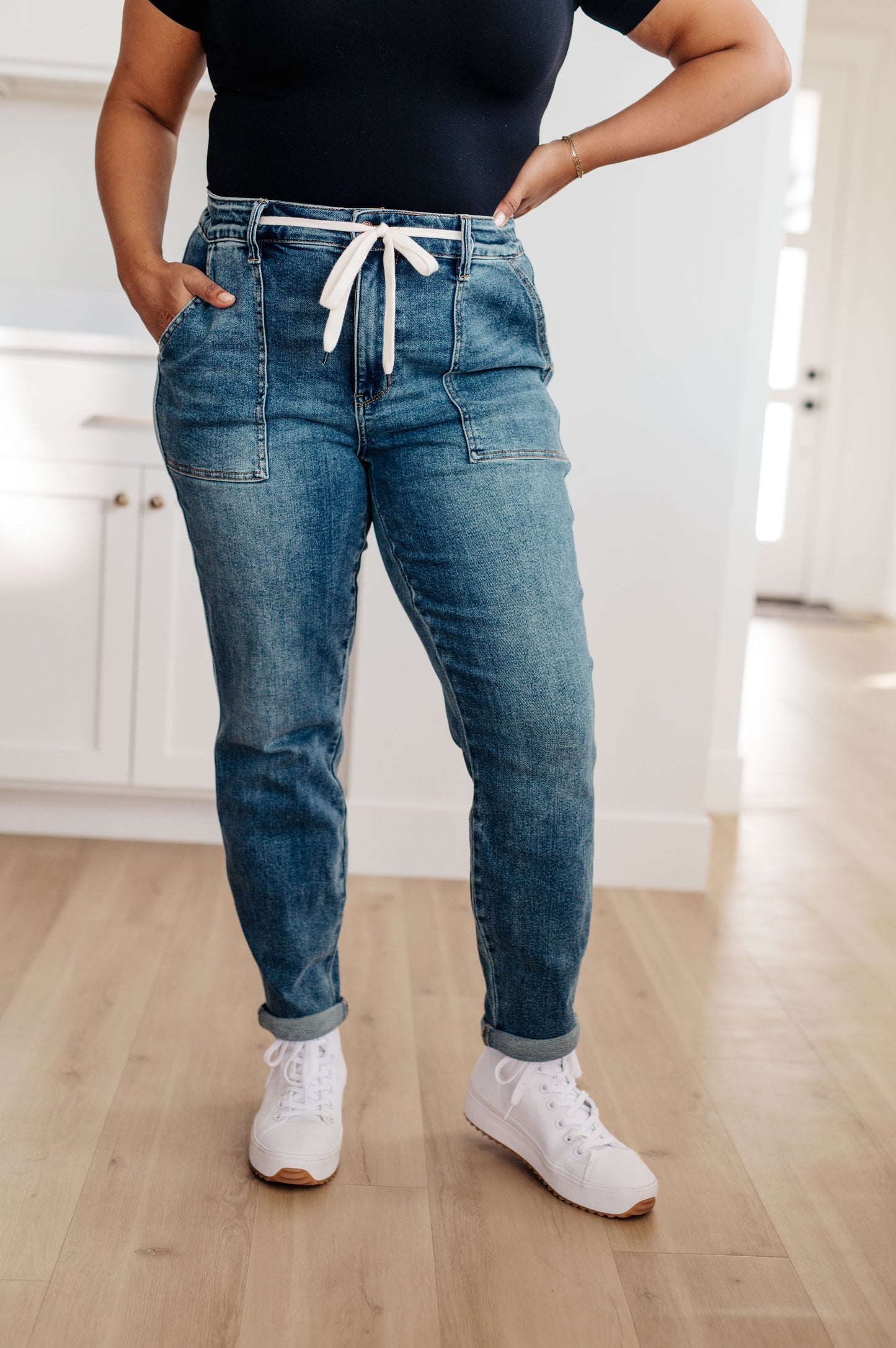 Payton Pull On Denim Joggers in Medium Wash - G Marie's Boutique 