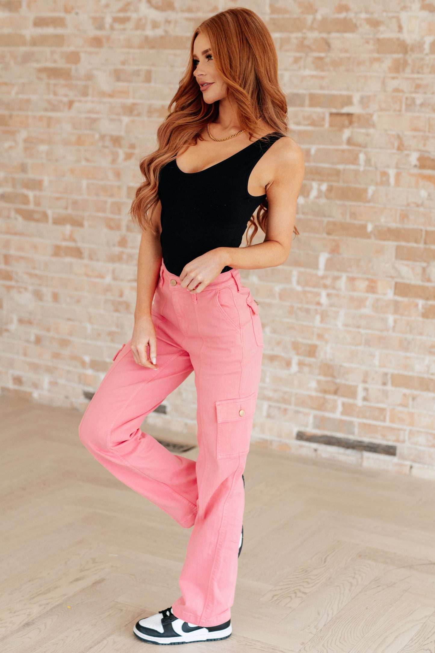 Peggy High Rise Cargo Straight Jeans in Pink - G Marie's Boutique 