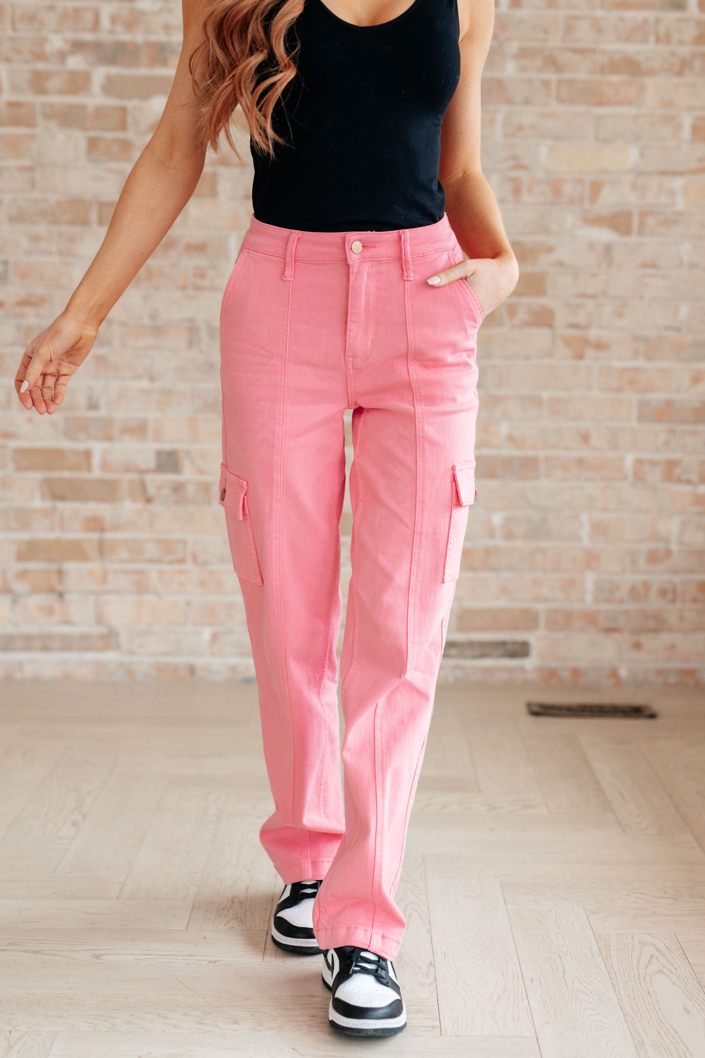 Peggy High Rise Cargo Straight Jeans in Pink - G Marie's Boutique 