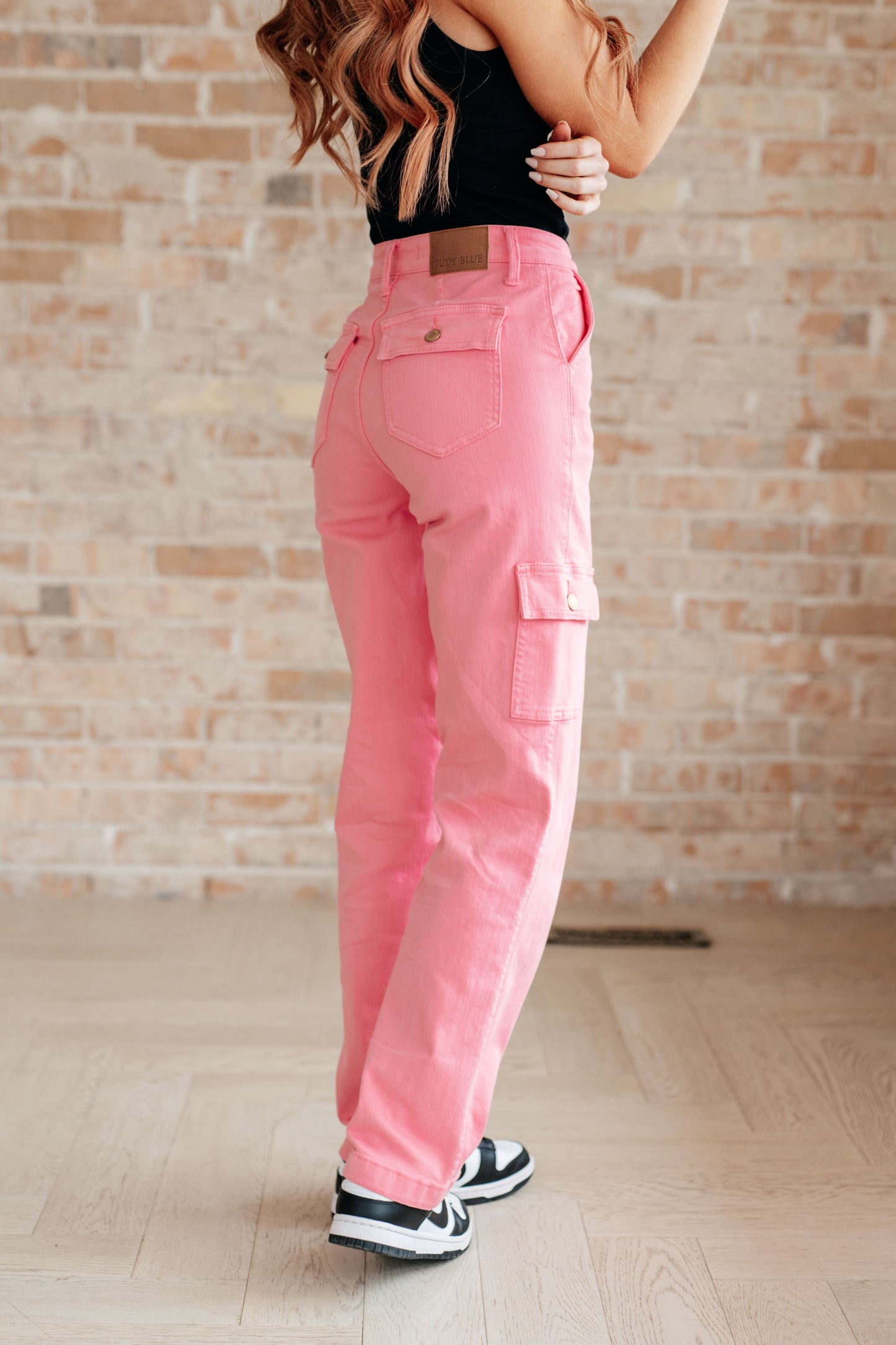 Peggy High Rise Cargo Straight Jeans in Pink - G Marie's Boutique 